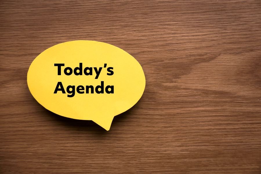 Speech bubble that says “Today’s Agenda”